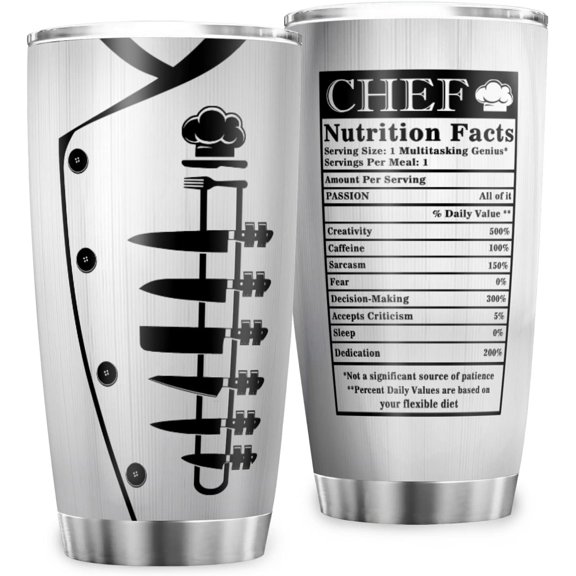 Chef 20 Oz Tumbler with Lid Funny Chef Nutrition Vacuum Insulated Coffee Tumbler Cup Kitchen Chef Culinary Gift Tumbler Travel Coffee Mug Chef Uniform White