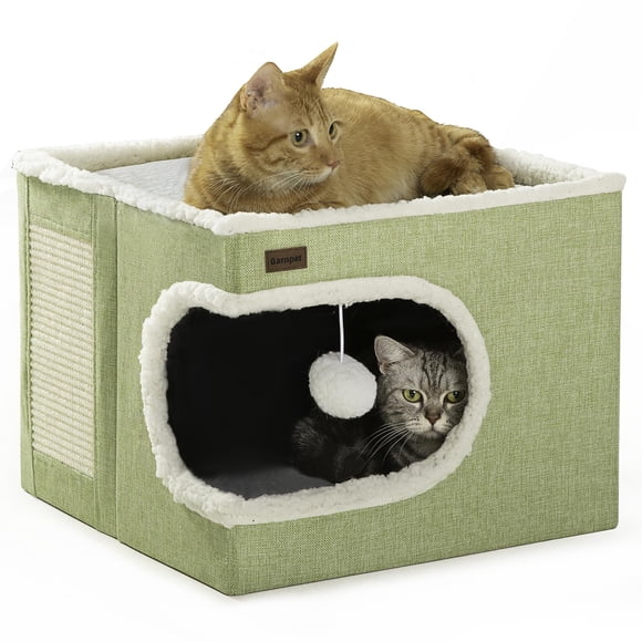 Cama para gatos Garnpet Cube House para interiores con bloc de notas, color verde