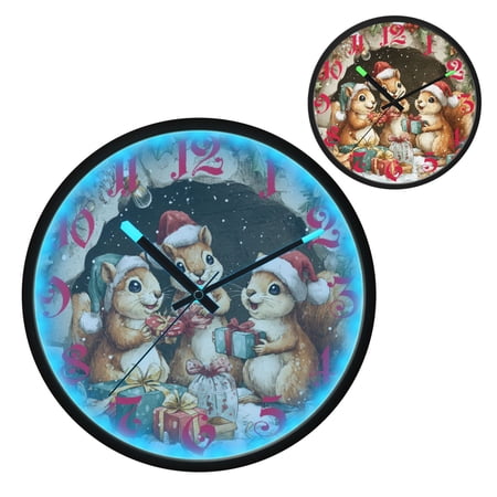 Cute Baby Squirrels Luminous Wall Clock with Sound-Activated LED 12-Inch Silent Acrylic Timepiece for Bedroom Livingroom or Office