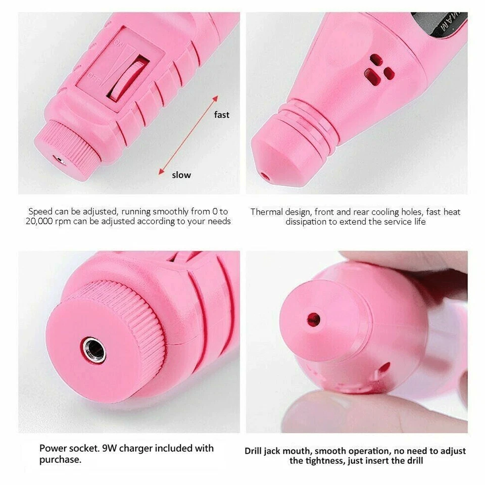 Electric Drill Nail File Acrylic Art Bits Manicure Pedicure Portable Machine Kit