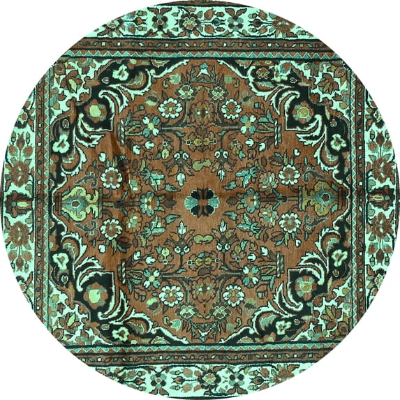 Ahgly Company Indoor Round Persian Turquoise Blue Traditional Area Rugs, 7' Round