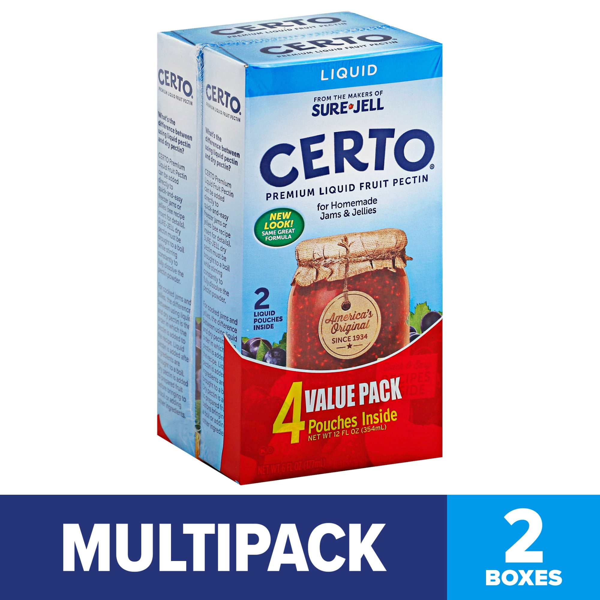 Certo Premium Liquid Fruit Pectin for Homemade Jams and Jellies, Canning Pectin for Cooked and Freezer Preserves, 6 fl oz Pouches, 4-Count Value Pack