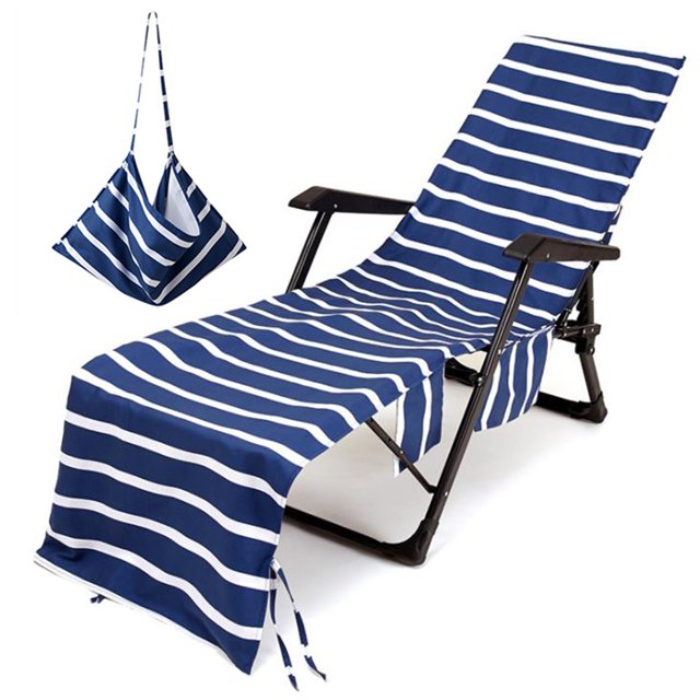 PVCS Housse de Chaise à Rayures Serviette de Plage Imprimée Polyester Coton Serviette de Chaise Longue pour la Maison