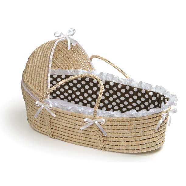 Badger Basket Natural Hooded Moses Basket - Brown Polka ...