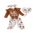 thumbnail image 1 of Floral Pants and Hat Bow Headband Set for Girl‘s Long Sleeve Romper, 1 of 8