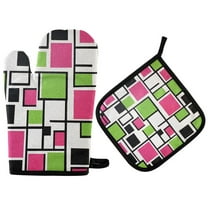 Yayeee Oven Mitts and Pot Holder Set of 2 Heat Resistant Kitchen Gloves Baking Hot Pad, Abstract Geometric