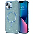 thumbnail image 1 of Electroplate With Lens Protector Phone Case For iPhone 15 14 11 12 13 Pro Max For Magsafe Wireless Charge Bumper Glitter Cover LightBlue For iphone12, 1 of 6