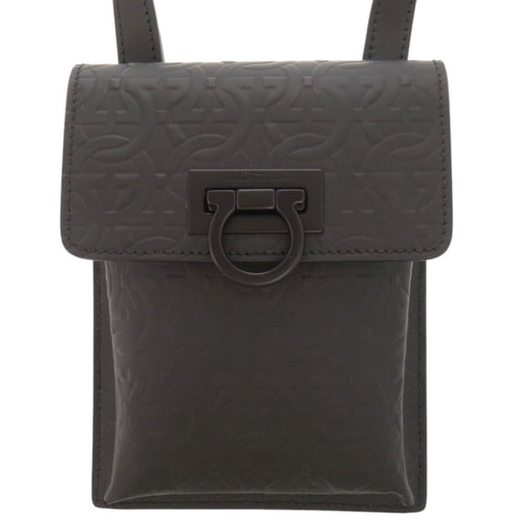 Pre-Owned Salvatore Ferragamo Gancini embossed leather black... (Good)