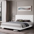 thumbnail image 3 of CREATIVE HOBBIES Upholstered Platform Bed with Diamond Button Tufted & Nailhead Trim Headboard, Full Size Bed Frame, Faux Leather, Wood Slats Support, Easy Assembly, No Box Spring Needed, 3 of 7