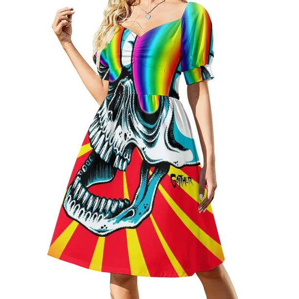Vestido de manga corta con estampado de calaveras, vestido de fiesta de lujo para mujer, vestido de noche estilo coreano para mujer.