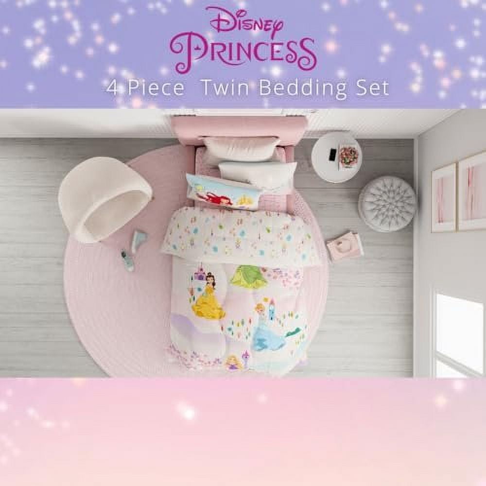 Franco Disney Princess Kids Bedding Twin Comforter and Sheets, 4 Piece Set