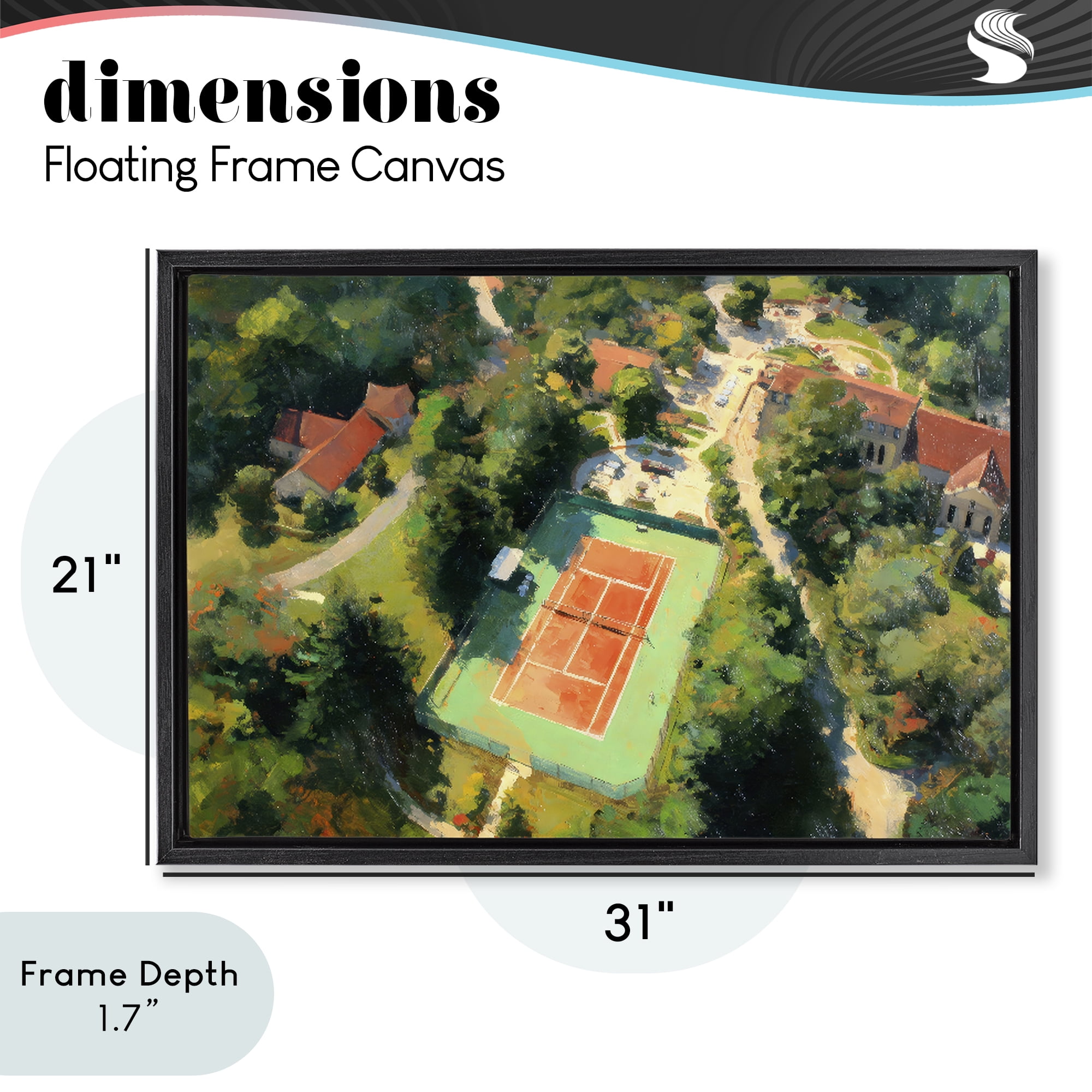 Stupell Industries Aerial Tennis Court Park Black Framed Floater Canvas Wall Art, design by Petal Prints Design