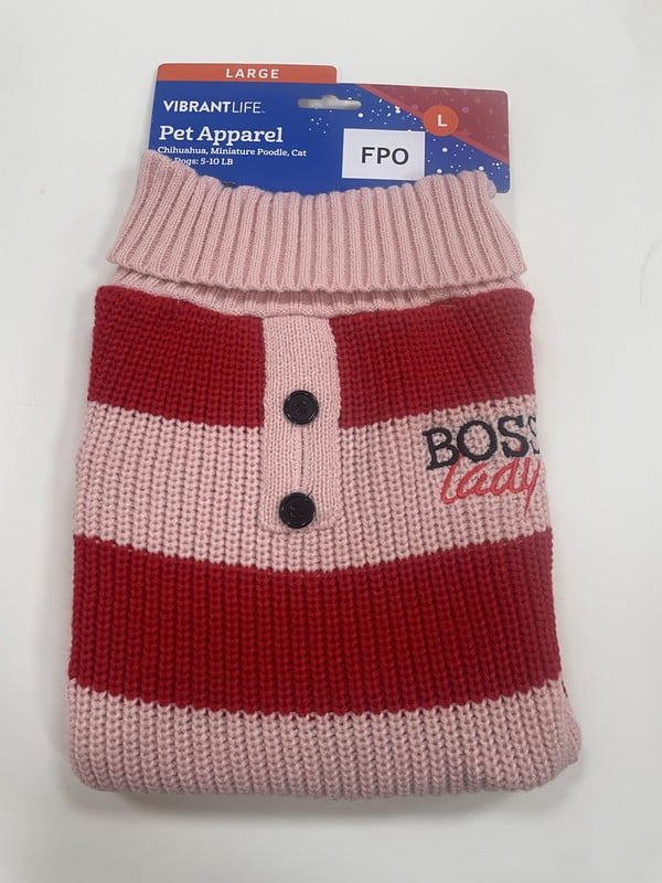 Vibrant Life Holiday Boss Lady Sweater for Dogs, Pink and Red, L