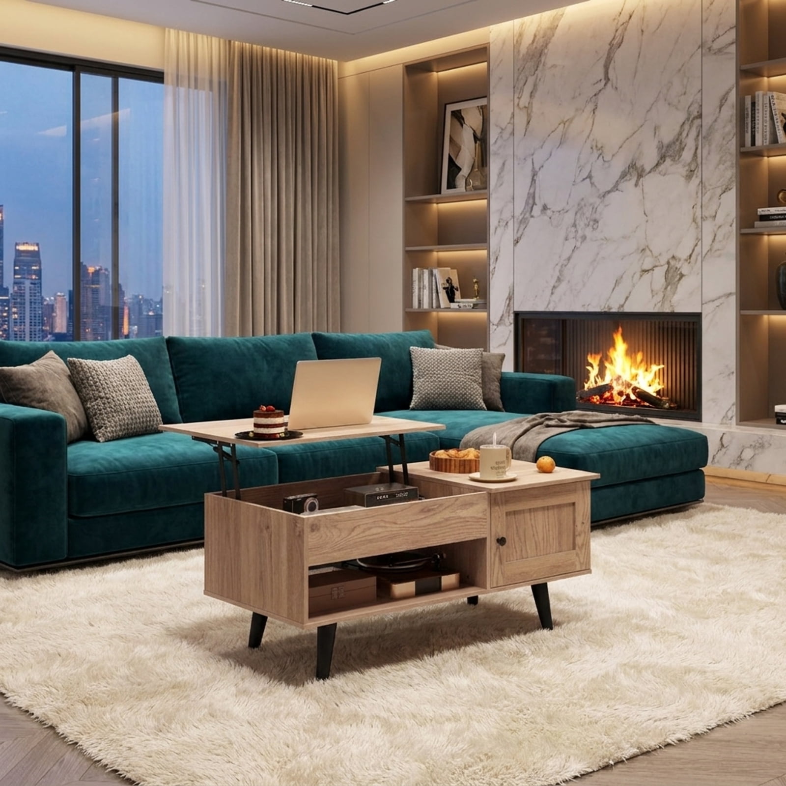 Furnibear Lift Top Coffee Table with Storage and Hidden Compartment - Natural - Living Room Cocktail Center Table