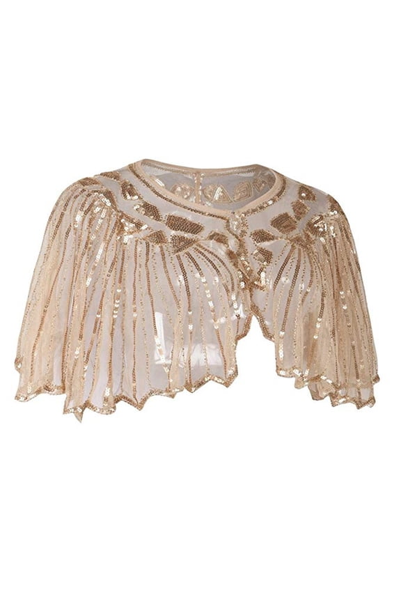 Women's 1920S Shawl Beaded Sequin Deco Evening Cape Bolero Flapper Cover Up (Beige,One Size)