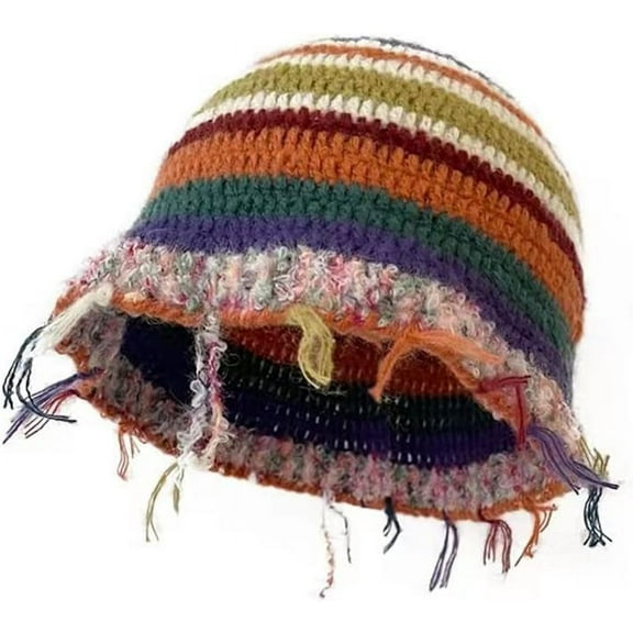 YooGuoGuo Women Winter Colorful Knit Handmade Crochet Bucket Hat Foldable Floppy Multicolored Beanie Cap