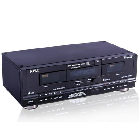 Pyle Home Dual Cassette Deck | Music Recording Device with RCA Cables | Removable Rack Mounting Hardware | CrO2 Tape Selector | Built-in 3 Digit Tape Counter -