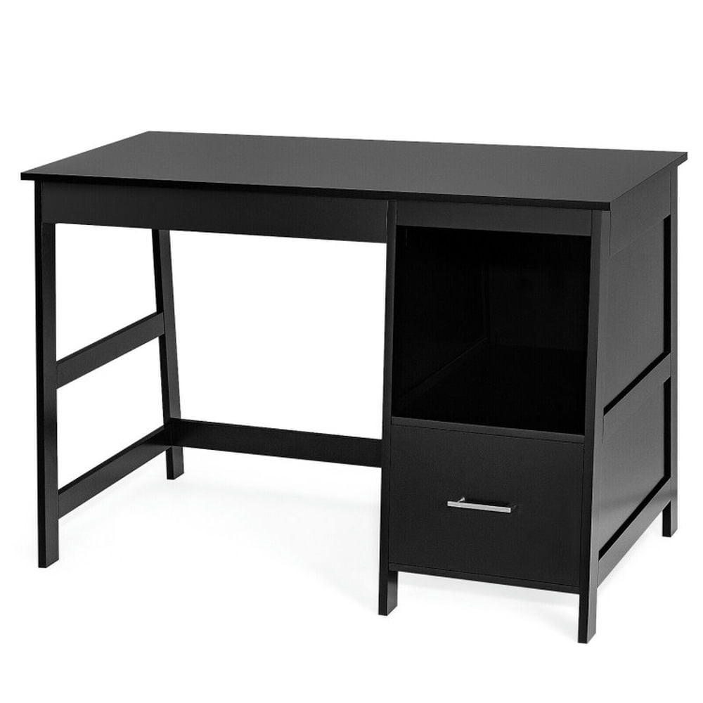 Demi Bonn 47.5" Modern Home Computer Desk with 2 Storage Drawers, Office Desk Study Writing Table, Black