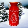 thumbnail image 3 of Tall Metal Vase Christmas Winter Theme Red & White W Pine Trees & Snowflakes Modern Farmhouse Home Business Holiday Decor 11.5" H, 3 of 6