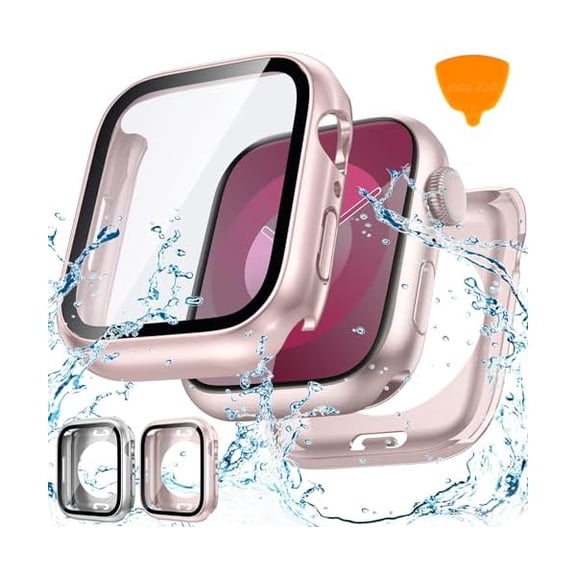 2-Pack for Apple Watch Screen Protector Case 41mm Series 9/8/7, Waterproof PC Bumper with Tempered Glass for iWatch 41 mm, 360° Full Cover, Shockproof Scratch-Resistant, Easy Install