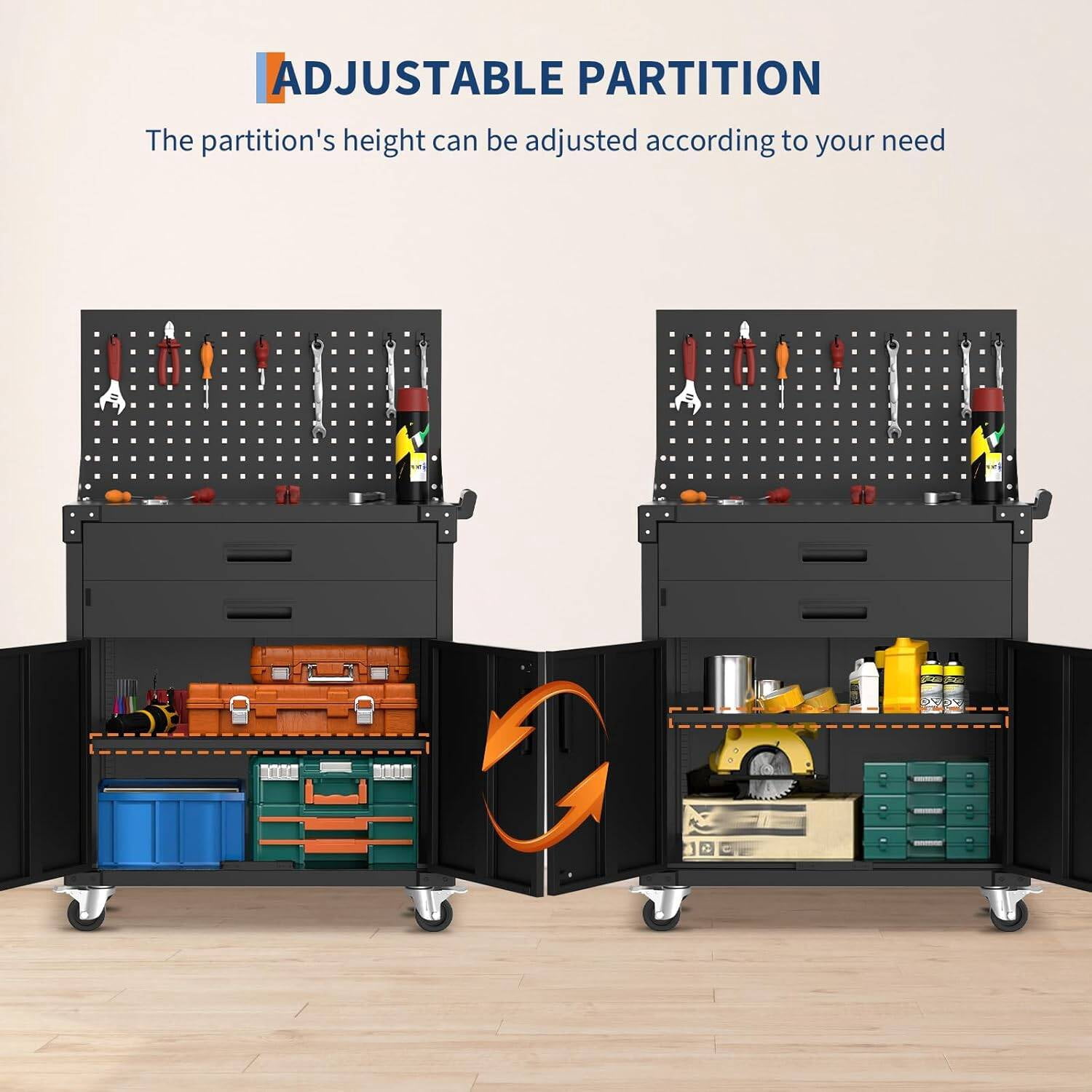 Garvee Rolling Tool Box with Drawers, Toolbox Organization W/Pegboard & Adjustable Shelf for Office, Home, Garage, Black