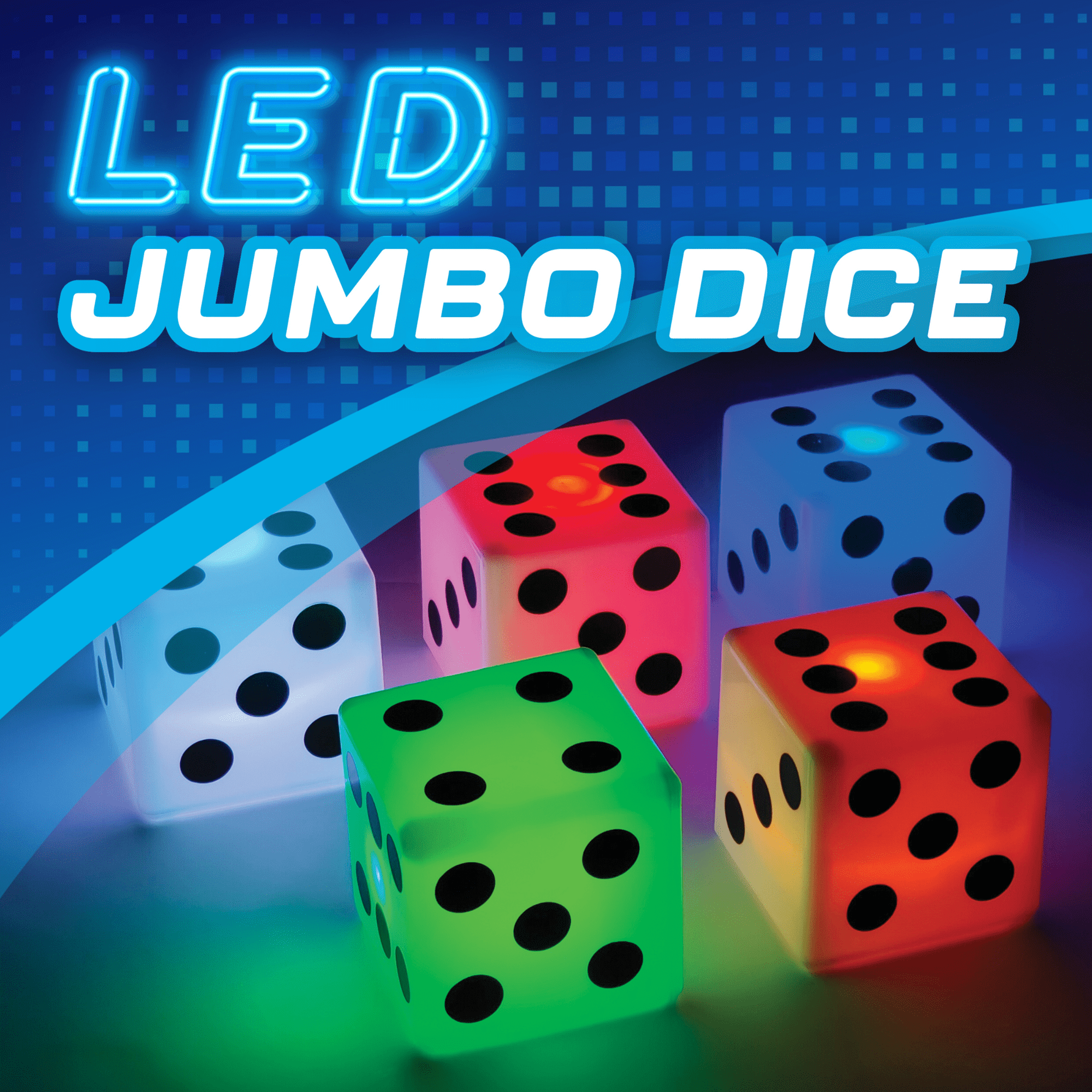 LED Jumbo Dice, Light-Up Game, for All Ages, by MinnARK