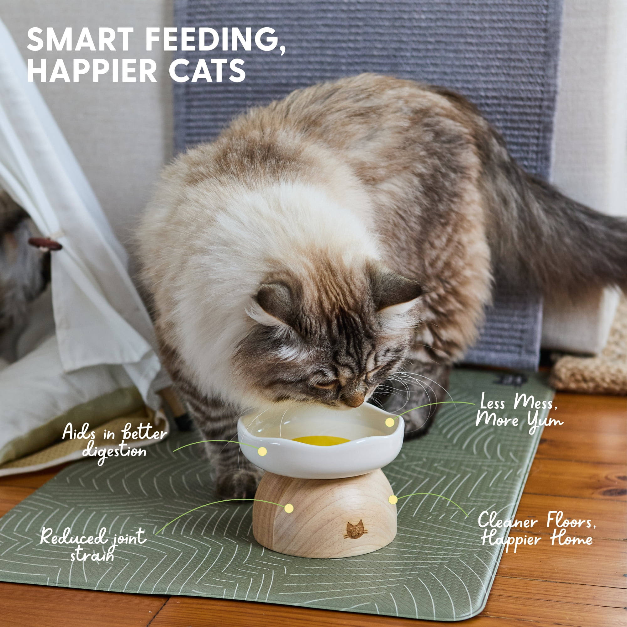 The Cat Ladies Egg Cat Food Bowl - Cute Cats Bowl - Elevated Ceramic Food Bowls - Ceramic Raised Food Bowl