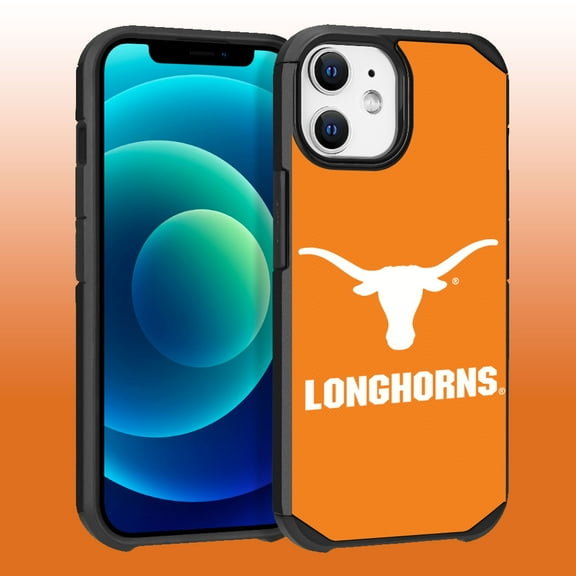 Apple iPhone 12 (6.1) / iPhone 12 Pro (6.1) - Licensed NCAA University of Texas at Austin Longhorns Logo on Yellow Textured Dual Layer Case