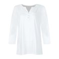 thumbnail image 4 of Trendsetting Women's Apparel Fashion Plus Size Women's Fashion Casual Solid T-shirt 3/4 Sleeves Buttons Blouse V-Neck Casual Tops, 4 of 5