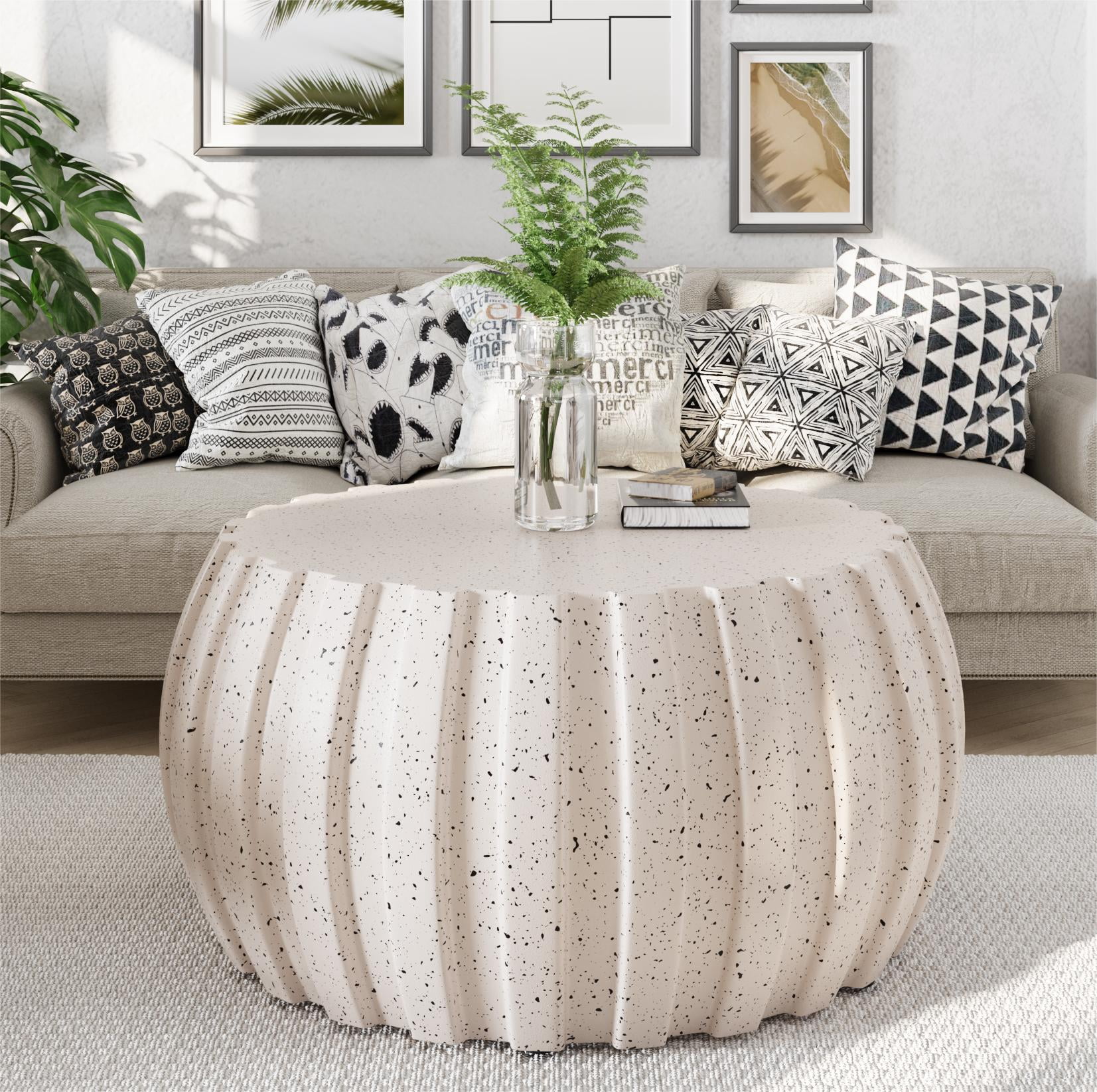 35.43" Modern Waterproof Coffee Table, Durable MgO Cement Design,Indoor & outdoor compatible(White)