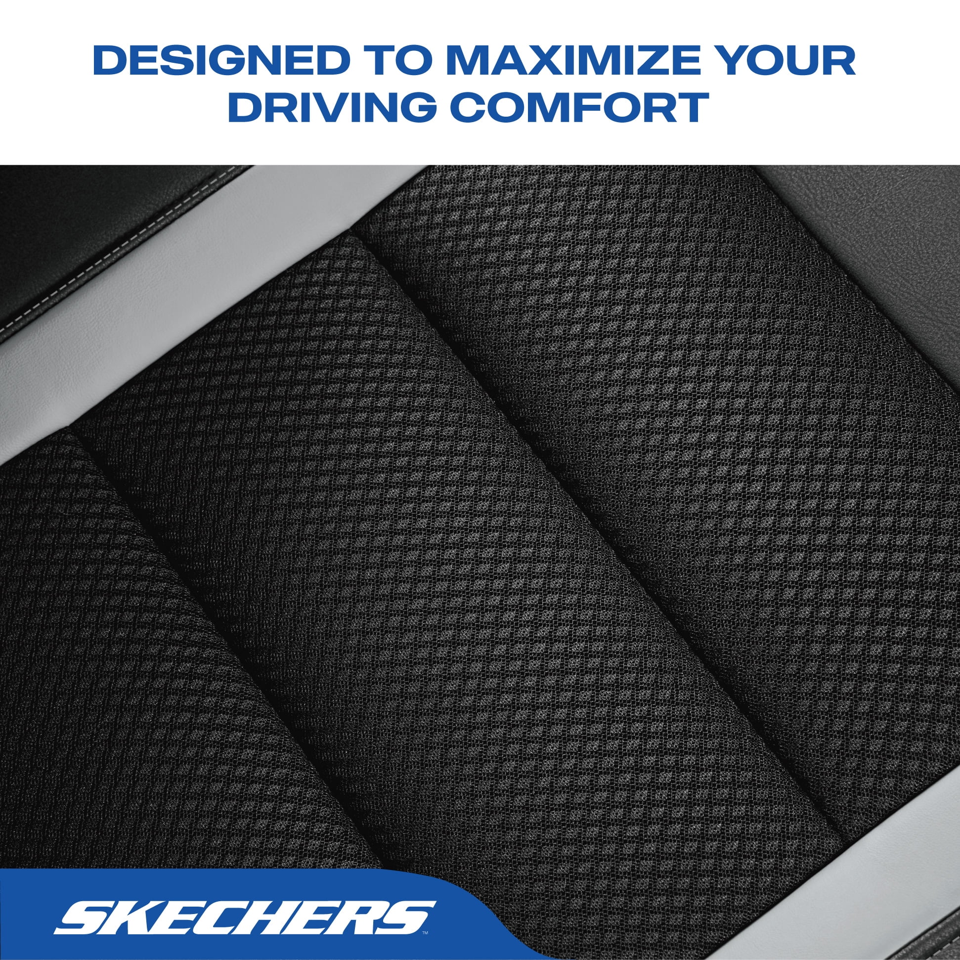 Skechers Leather Mesh Front Car Seat Cover – Premium Comfort with Breathable Mesh Panels, Durable Leather Construction, Universal Fit for Cars, Trucks, and SUVs - Gray