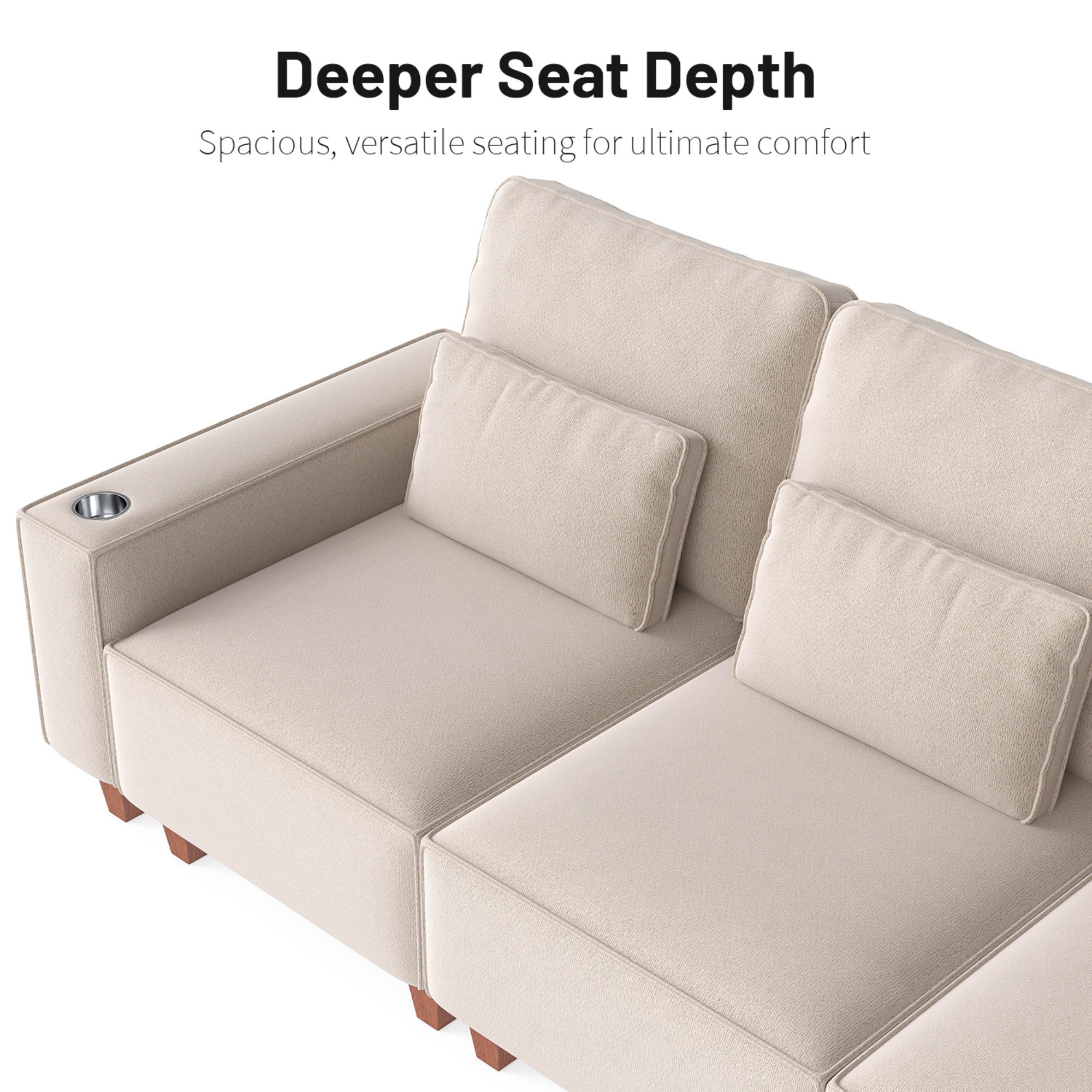 Gewnee Loveseaters Sofa with Wide Armrests,Cup Holders and Pillows,Comfortable WideSeat Sofa for Living Room or Apartment.Beige