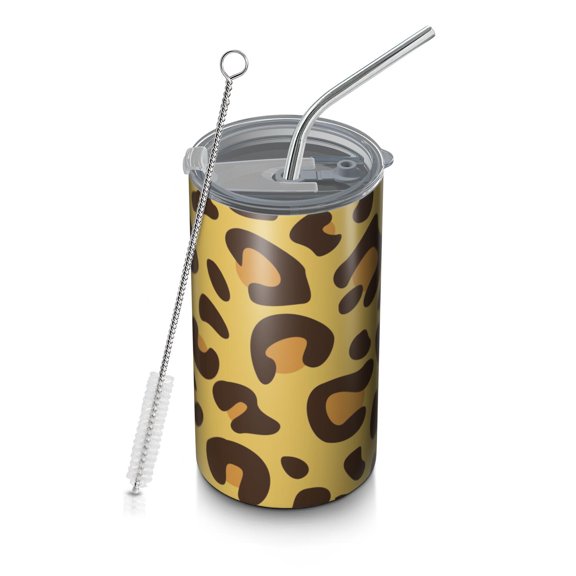 20oz Coffee Tumblers Yellow and Brown Of Leopard Print Stainless Steel Vacuum Insulated Travel Tumbler Coffee Cups Mug with Lid and Straw with Cleaning Brush for Cold & Hot Drinks