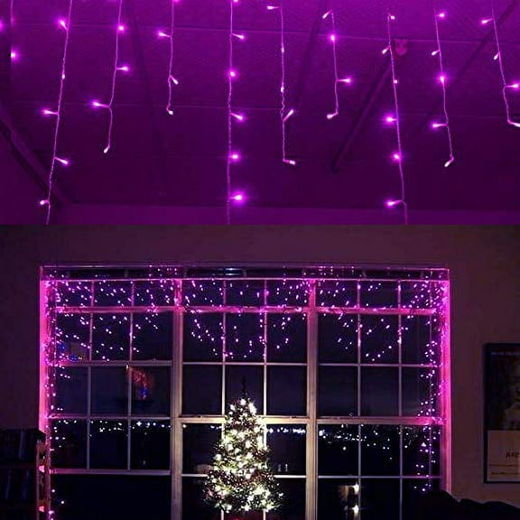 YOLIGHT 13ft 96 LED Icicle String Lights with Memory Function Controller, Indoor Outdoor Curtain Fairy Lights Hanging Decoration for Patio Garden Bedroom Christmas Wedding (Purple)