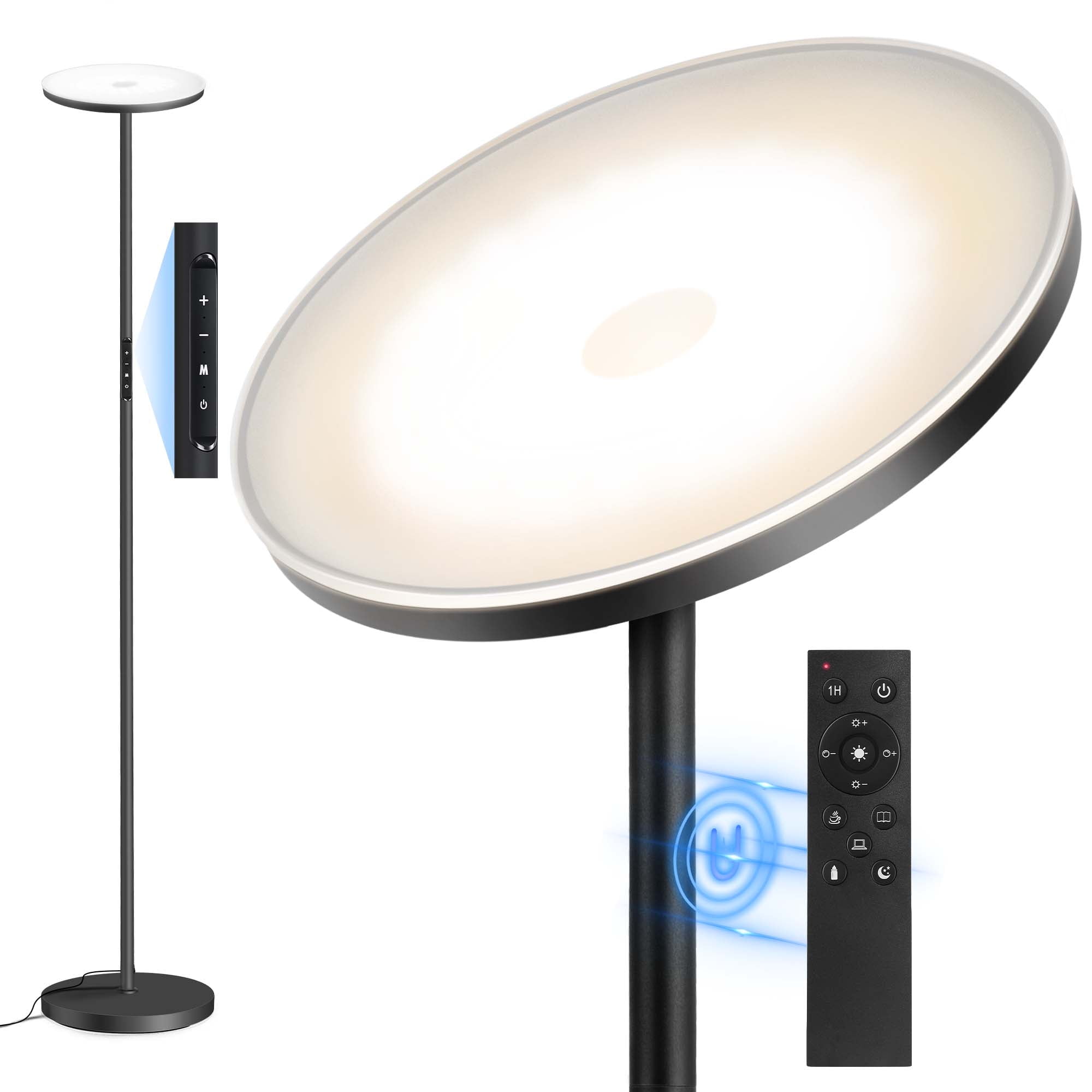 OUTON Torchiere Floor Lamp with Remote, Super Bright Standing Lamp, 4 Color Temperature, Modern LED Tall Lamp for Living room, Bedroom, Black