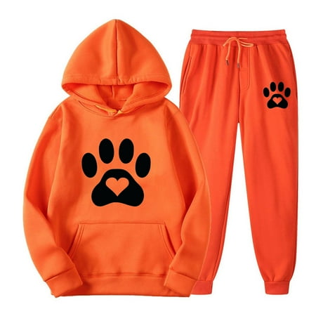 LMKIHUSA Sweatsuit Set for Women Womens Two Piece Sets Long Sleeve Graphics Drawstring Hoodie Sweatshirts and Pants Relaxed Fit Sweatsuit Outfits Outdoor Comfy Lounge Set Orange L