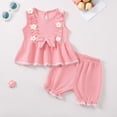 thumbnail image 2 of Nwiuh Ensemble 4 Juillet pour Tout-Petite Fille, Débardeur à Rayures Rouges et Blanches avec Étoiles et Short, T-Shirt Gaufré d'Été Assorti (Rouge, 18-24 Mois), 2 of 9