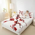 thumbnail image 4 of jejeloiu Japanese Style Twin Sheet Sets,Red Plum Flowers Twin Fitted Sheet,Cute Floral Blossom Flat Sheet For Adults,Luxury Bedroom Decor,3-Piece, 4 of 7
