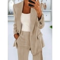 thumbnail image 4 of Women 2 Piece Outfits Plus Size Business Casual Long Sleeves Lapel Top Straight Leg Pants Suits Apricot M, 4 of 5