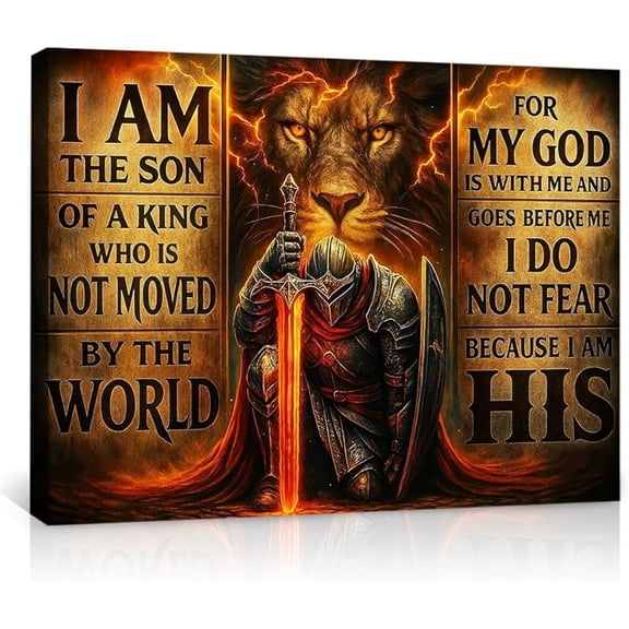 Inspirational Lion Knight Wall Art,Christian Warrior Canvas Prints,Religious Decor Poster for Home,Office,Bedroom,Motivational Artwork for Gift,God is With Me,I Do Not Fear