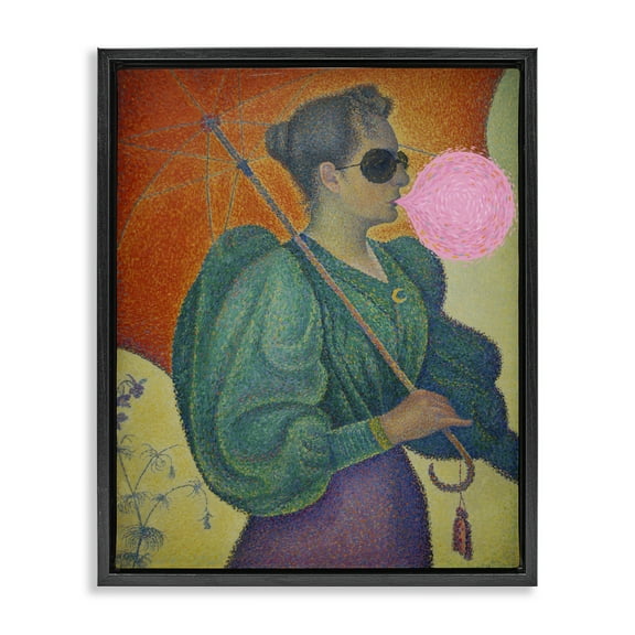 Stupell Industries Impressionist Woman & Bubblegum People Painting Black Floater Framed Canvas Art Print Wall Art, 17 x 21
