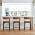 thumbnail image 3 of Modern Bar Stools Set of 3, 24 Inch Faux Leather Counter Stools with Curved Backrest, Counter Height Bar Stool for Kitchen Island, 3 of 6