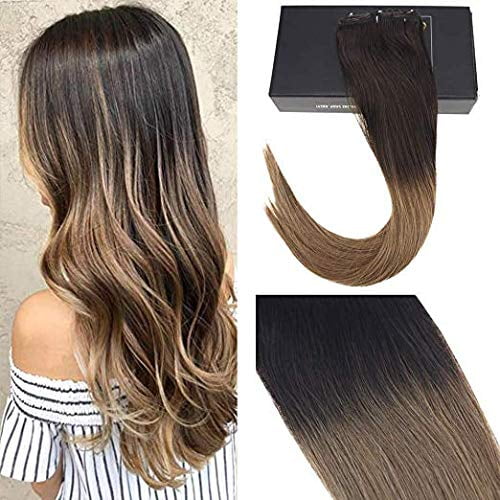 ã€ Promotionã€'Sunny 14" Ombre Clip in Hair Extensions Ombre Color #2 Darkest Brown to Chestnut Brown #6 Straight Hair Extensions in Human Hair 7 Pcs 120 Gram Per Package | Walmart Canada