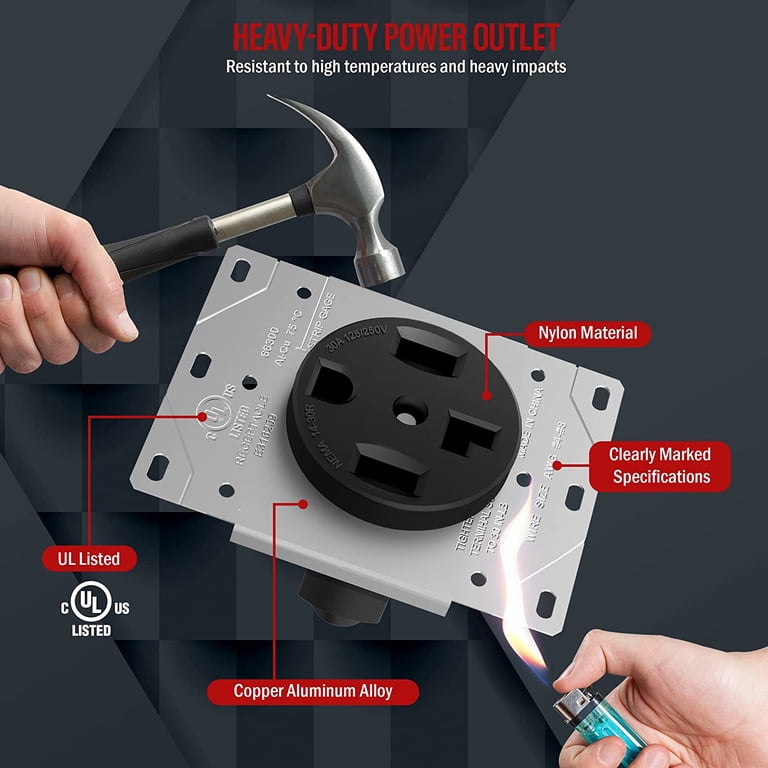 Enerlites, Dryer Receptacle Outlet, NEMA 14-30R, 30 Amp 125/250V