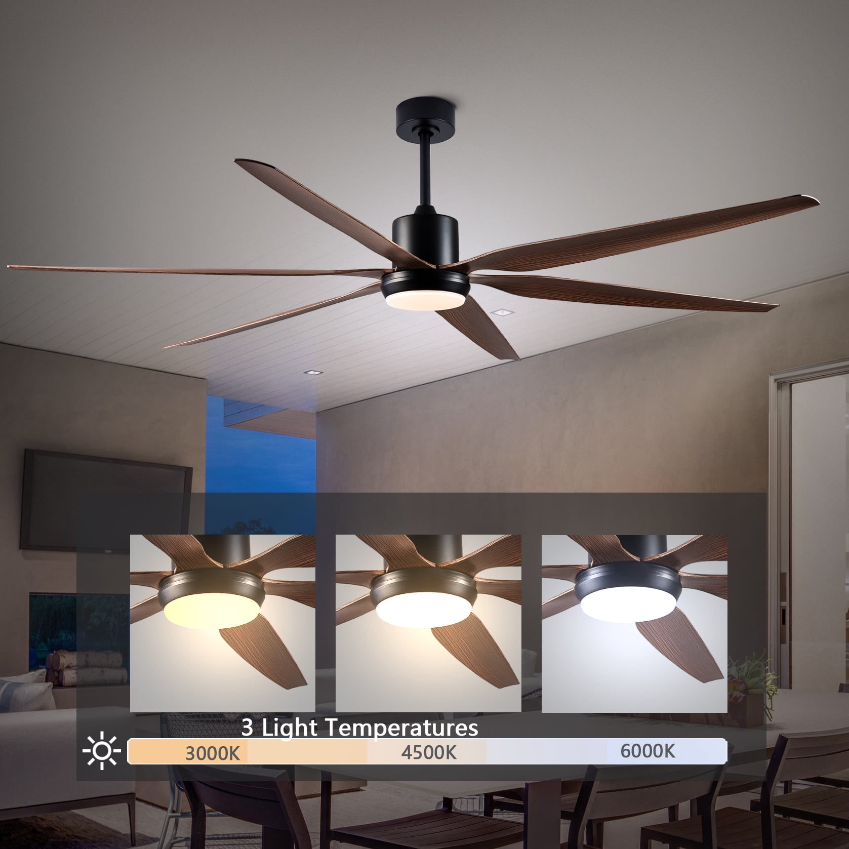 Mintazer 66 in Ceiling Fan with Dimmable LED Light, Farmhouse Ceiling Fan with Remote for Bedroom Living Room, Black
