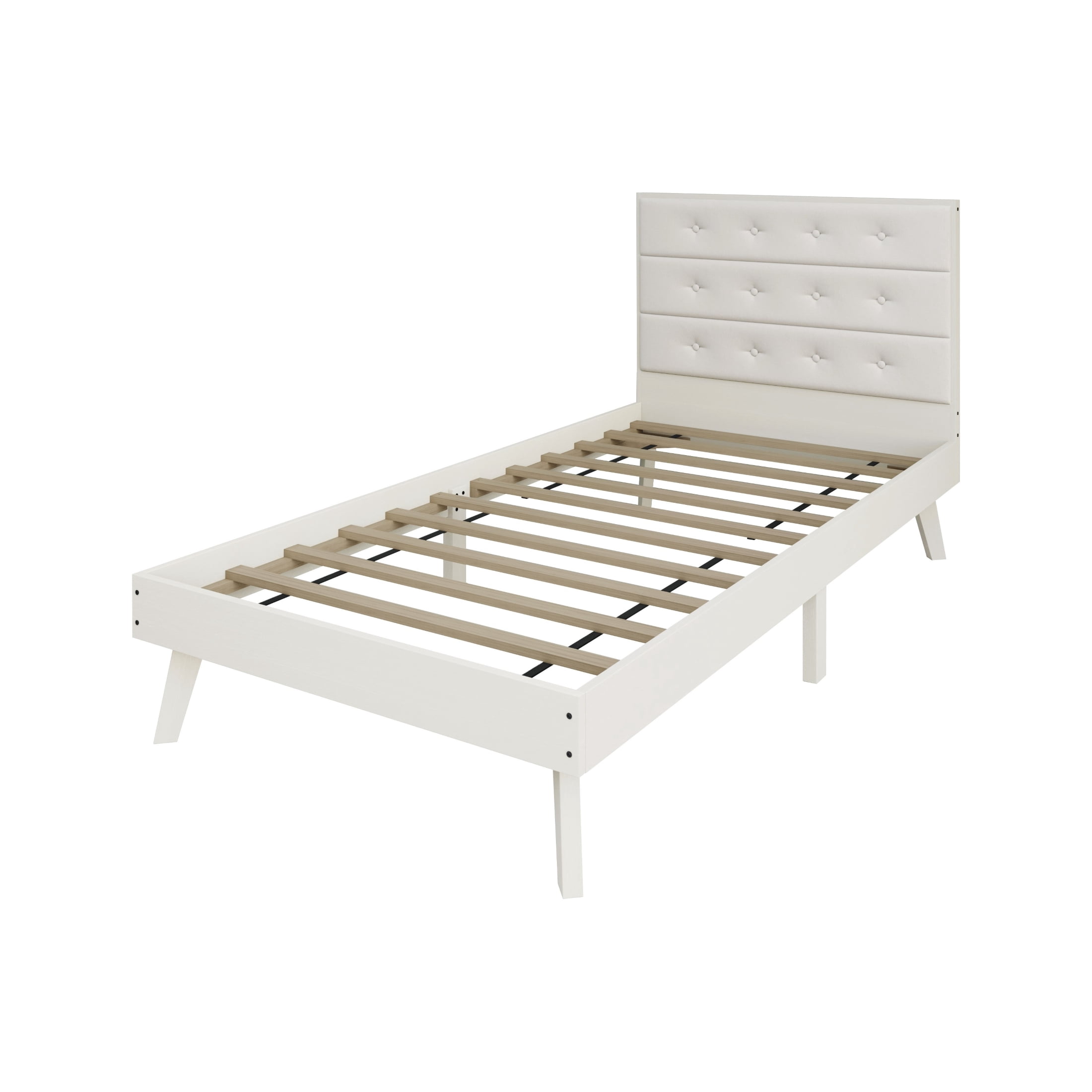 Castle Place Elegant Mid-Century Wooden Twin Platform Bed, White