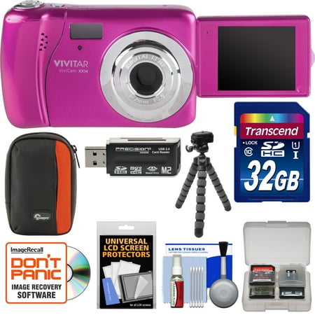 - Vivitar ViviCam VXX14 Selfie Digital Camera (Pink) with 32GB Card + Case + Flex Tripod + Reader + Kit