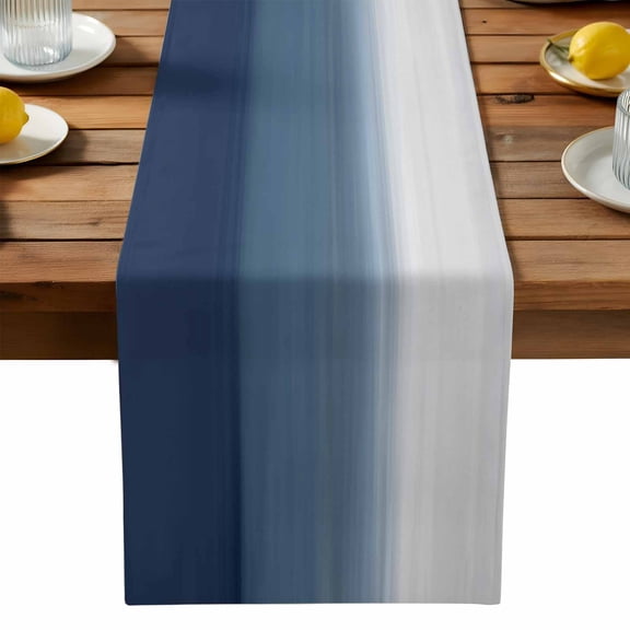 Gradient Blue Table Runner, Abstract Dark Blue White Gradient Water Ripples Washable Kitchen Table Runners Dress Scarves for Dining Table Decorations Party, 13x120in