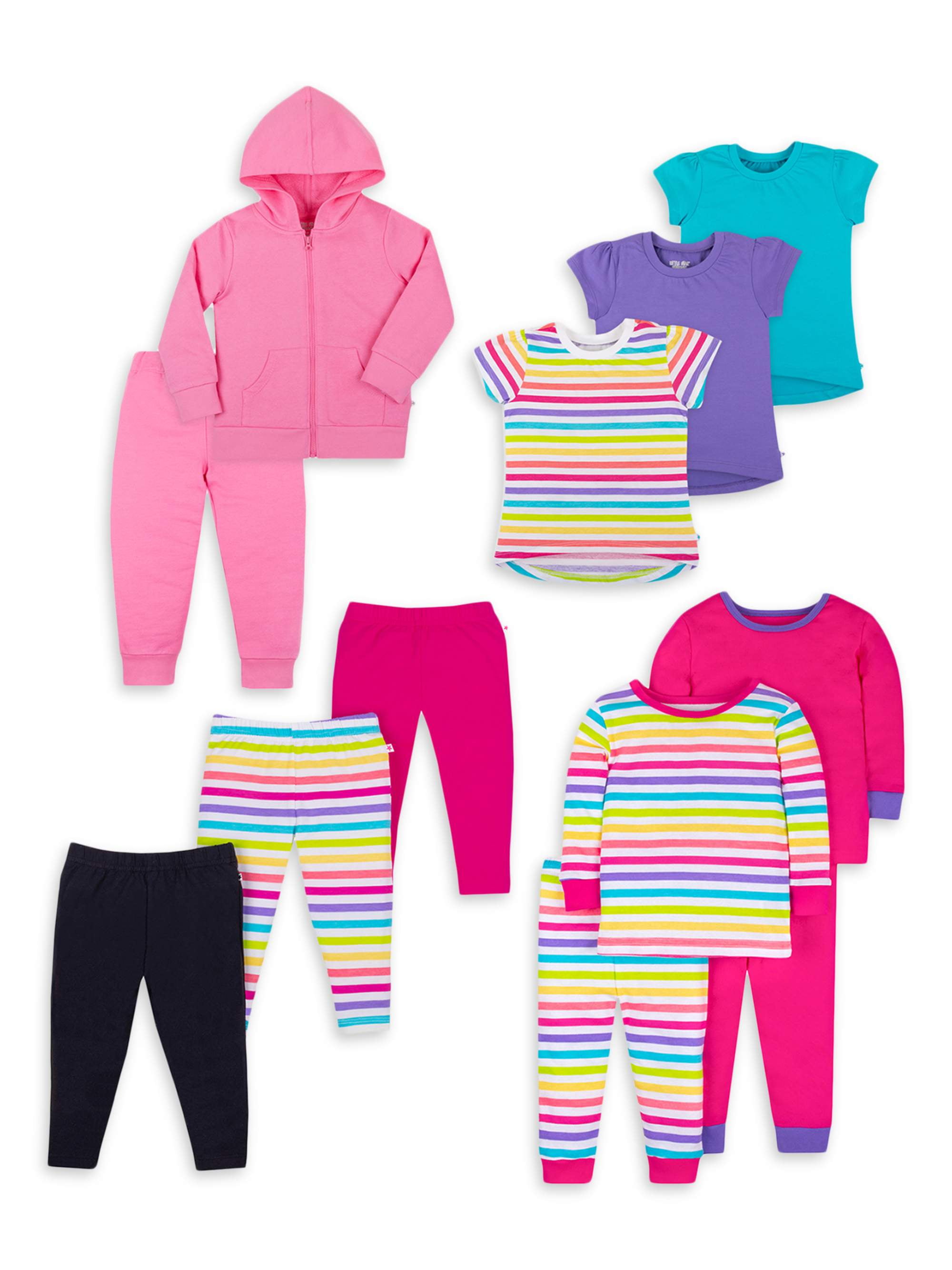 Little Star Organic Baby Girls & Toddler Girls Bright Mix ' Match Outfits Star-Pack, 12pc Gift Set (9M-5T)