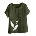 thumbnail image 4 of QUNYINEY Casual Tops for Women Trendy Feather Crew Neck Short Sleeve Shirts Linen Pullover Button Loose Tops, 4 of 4